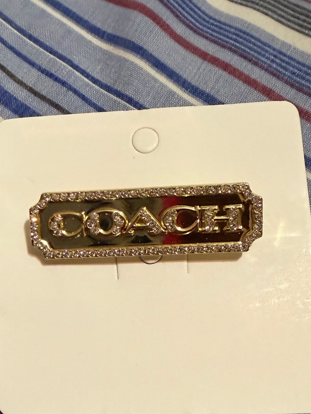 Gold Crystal Logo Bar Brooch - Gold